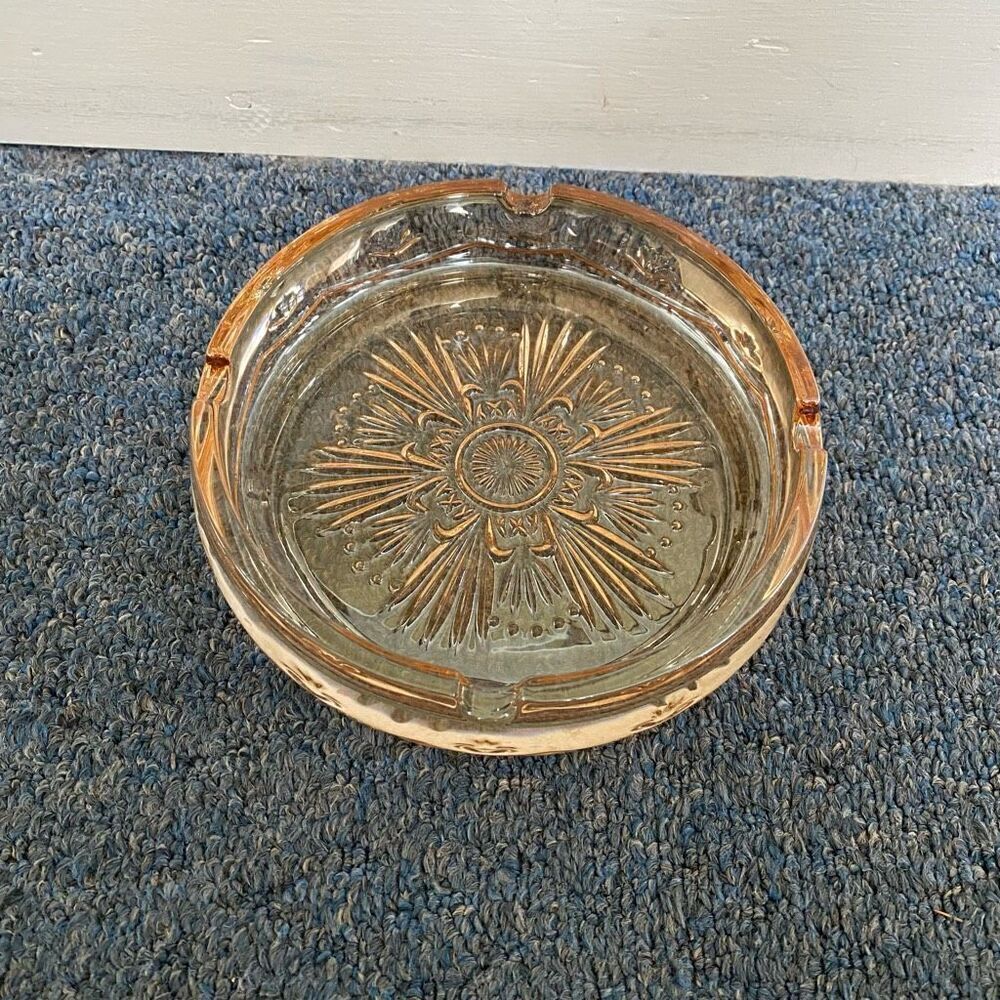 Vintage collectible 1970’s glass imprinted ashtray 7x7